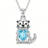 Sterling Silver 12 Month Birthstones Hedgehog Pug Fox Otter Pendant Necklace Gifts for  Birthday, Christmas, Graduation