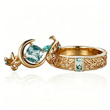 Sterling Silver 10K 14K 18K Gold Natural Leaf  Moss Agate Engagement Anniversary Couple Ring Sets