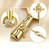 14K Gold Plated Dainty Heart Birthstone Pendant Cross Necklace for Women Religious Gift