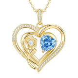 14K Gold Plated Birthstone Rose Heart Birthstone Necklace for Women
