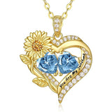 Sterling Sliver Birthstone Love Heart & Sunflower Pendant Necklace Engraved With You Are My Sunshine