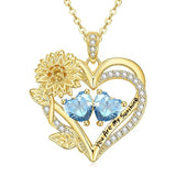 14K Gold  Plated Double Birthstone Heart Sunflower Necklace for Women