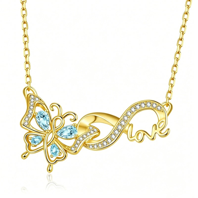 14K Gold Plated Birthstone Infinity Butterfly Necklace for Women