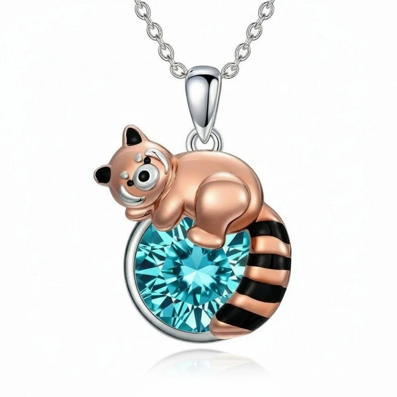 Sterling Silver Birthstone Red Panda Pendant Necklace for Women Birthstone Christmas Birthday  Gifts