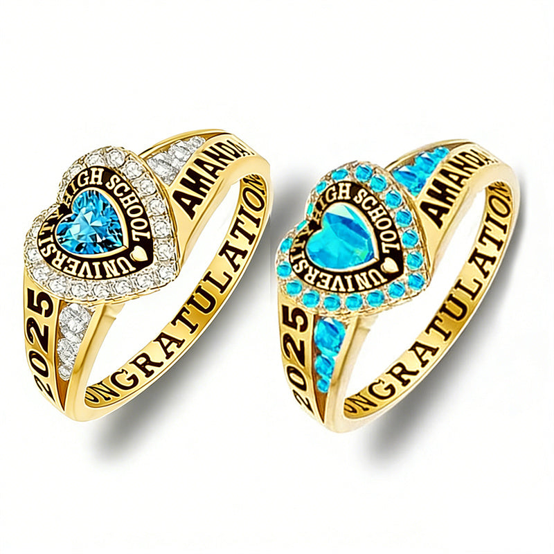 Sterling Silver Personalized Birthstone Engraved Class Rings for Women, College Senior High School Ring