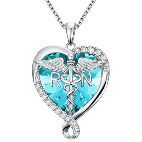 Sterling Silver Birthstone RN Medical Caduceus Pendant Necklace