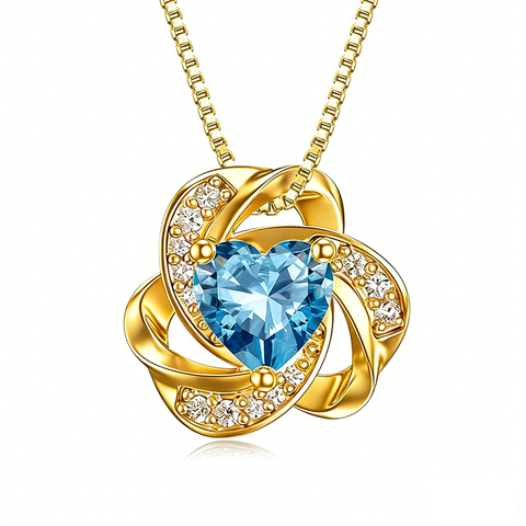 10K 14K 18K Gold 12 Months Birthstones  Love Knot Pendant Necklace