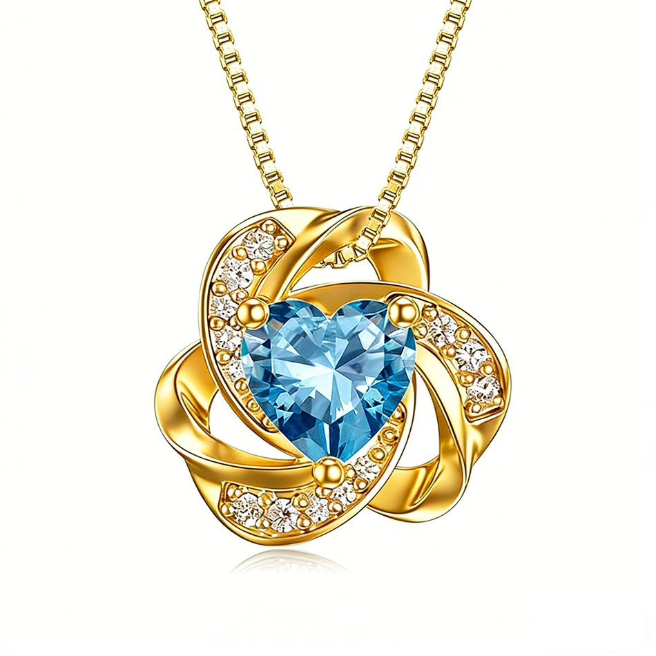 10K 14K 18K Gold 12 Months Birthstones  Love Knot Pendant Necklace