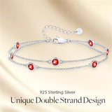 Sterling Silver Round Birthstone Double Layer Anklet