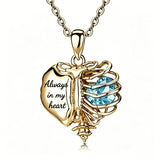 14K Gold Plated  Heart Birthstone Skeleton Necklace With Engraved