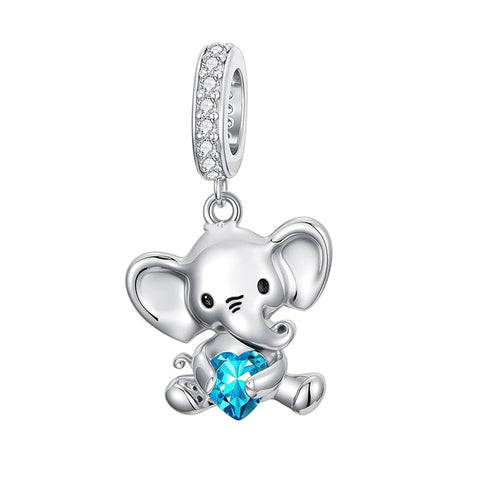 Sterling Silver 12 Months Birthstone Elephant Bead Charms