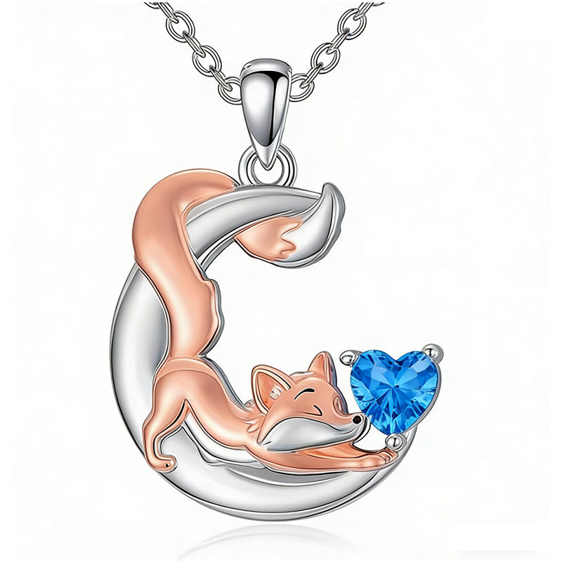 Sterling Silver 12 Month Birthstone Fox Pendant Necklace for Women