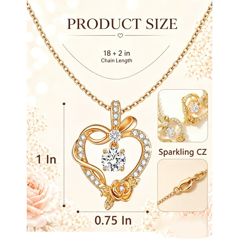 14K Gold Plated Round Birthstone Rose Flower Pendant Necklace for Women