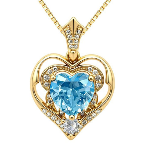 14K Gold Plated Birthstone Double Heart Pendant Necklace Love Jewelry Anniversary Birthday Mother's Day Valentine's Day Gift