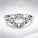 Sterling Silver 10K 14K 18K Gold  Personalized Engraved Moissanite Celtic Knot Wedding Engagement Ring