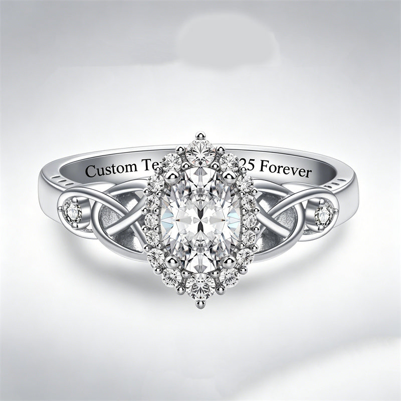Sterling Silver 10K 14K 18K Gold  Personalized Engraved Moissanite Celtic Knot Wedding Engagement Ring