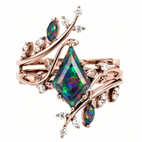 Sterling Silver 10K  14K  18K  Gold Personalized Engraved Black Opal Engagement Wedding Promise Ring for Her