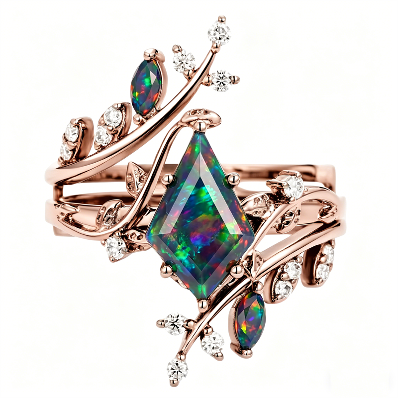 Sterling Silver 10K  14K  18K  Gold Personalized Engraved Black Opal Engagement Wedding Promise Ring for Her
