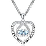 Sterling Silver Double Heart Birthstone Pendant Necklace Engraved with I Love You for Always and Forever