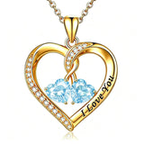 14K Gold Plated Double Heart Birthstone Rose Pendant Necklace for Women