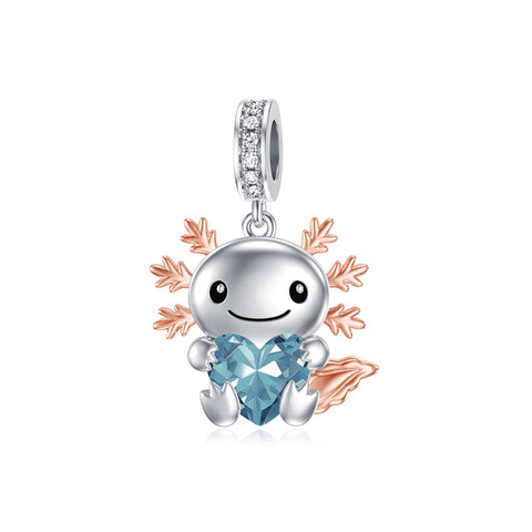 Sterling Silver Birthstone Axolotl  Bead Charm for Axolotl Lovers