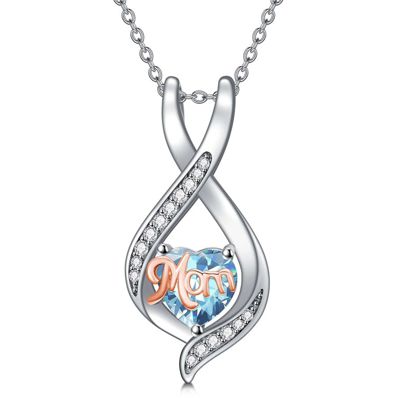 Sterling Silver Birthstone Mom Pendant Necklace Gift for Mother