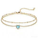 Sterling Silver Birthstone Double Layer Anklet for Beach Weddings, Summer Vacations & Pool Parties