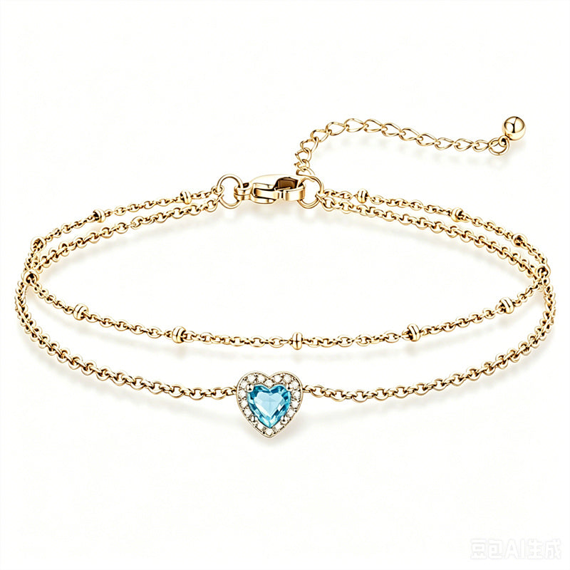 Sterling Silver Birthstone Double Layer Anklet for Beach Weddings, Summer Vacations & Pool Parties