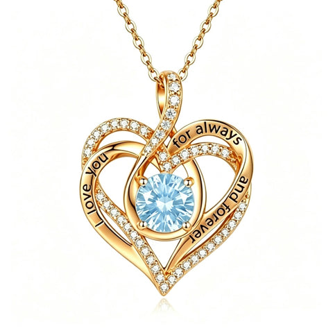 14K Gold Plated Heart Birthstone Infinity Necklace Christmas Valentine Birthday Gift