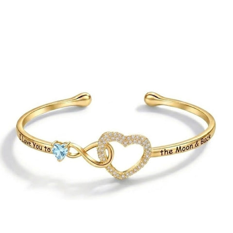 14K Gold Plated Birthstone Infinity Heart Bangle Bracelet for Women