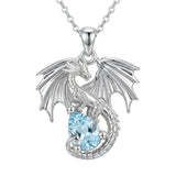 Sterling Silver Dragon Birthstone Necklace Jewelry Gifts for Dragon Lovers, Birthday Anniversary