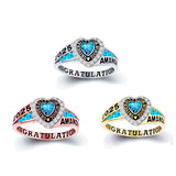 Sterling Silver Personalized Birthstone Engraved Class Rings for Women, College Senior High School Ring