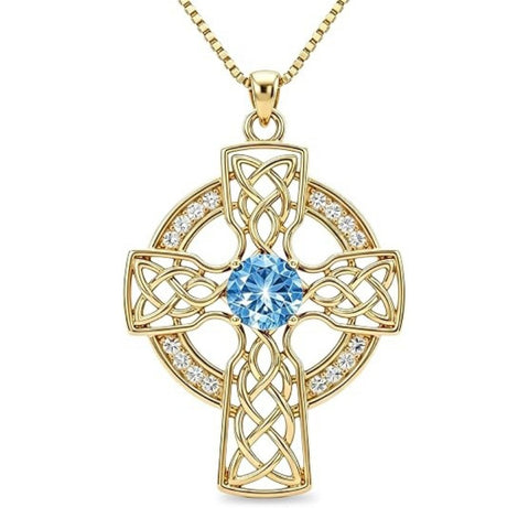 14K Gold Plated Birthstone Celtic Knotwork Cross Necklace for Women