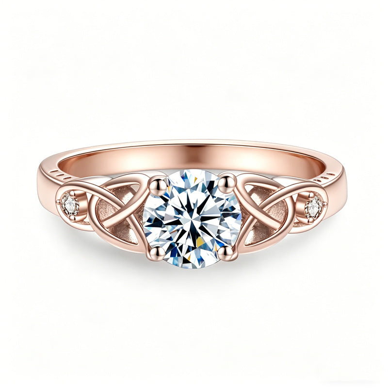 Sterling Silver 10K 14K 18K Gold  Personalized Engraved Moissanite Celtic Knot Wedding Engagement Ring