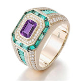 Sterling Silver 10K 14K 18K Gold Emerald Cut Gemstone Engagement Ring Wedding Anniversary Ring for Men