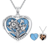 Sterling Silver Turquoise Personalized Photo 12-Month Birth Flower Pendant Necklace