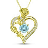 14K Gold Plated 12 Months Birthstone Rose Flower Pendant Necklace Anniversary Birthday Gift