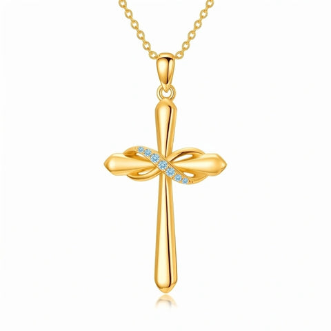 14K Gold Plated Birthstone Infinity  Cross Pendant NecklaceJewelry for Women