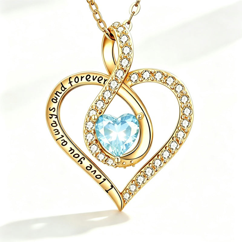 14K Gold Plated Love Heart Birthstone Necklace for Women