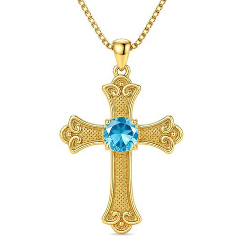 14K Gold Plated  Birthstone Cross Necklace  Pendant Necklace Mother's Day Birthday Gifts for Women