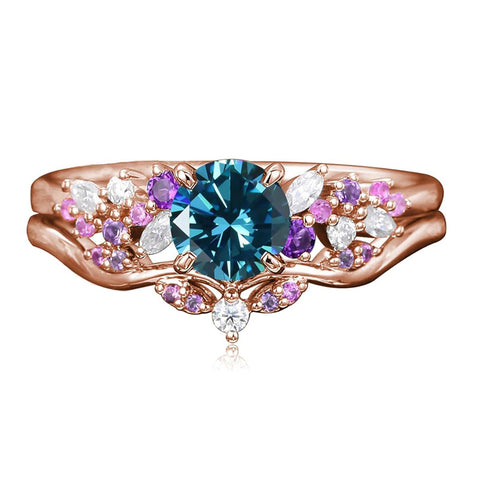 Sterling Silver 1CT Round Gemstone Engagement Promise Anniversary Ring Set for Women