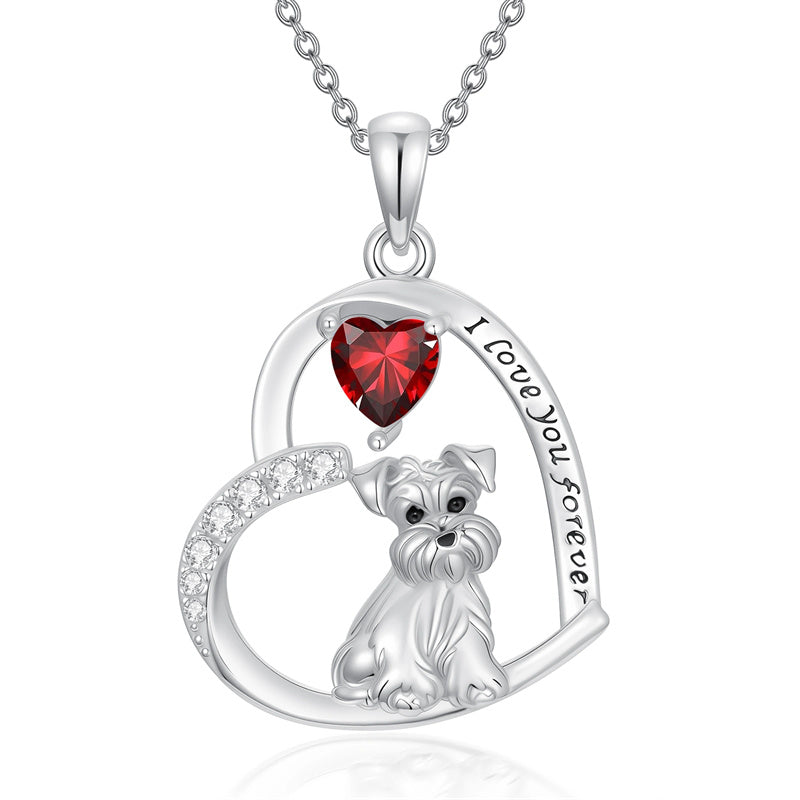 Sterling Silver 12 Month Birthstone Schnauzer Chihuahua Pitbull Pug Pendant Necklace for Women