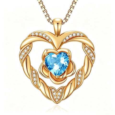 14K Gold Plated  Birthstone Rose Flower Heart Necklaces for Women  Birthday Christams Valentine's Day Jewelry Gift