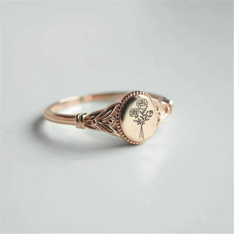 Sterling Silver Custom  Birth Flower Ring for Women Birthday Mother's Day Christmas Gifts