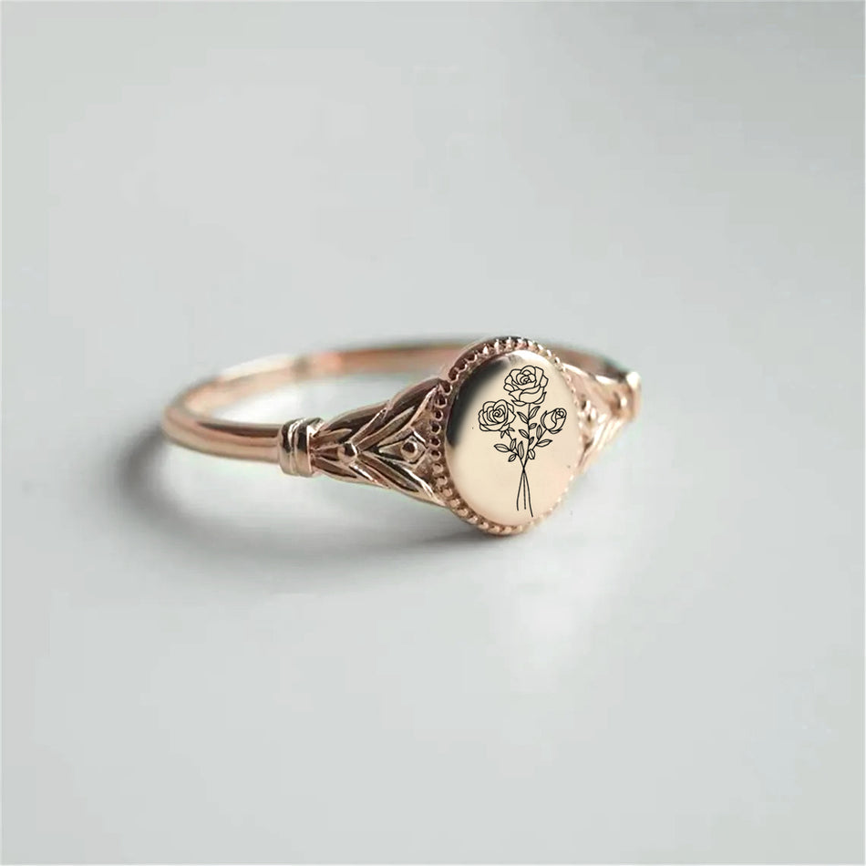 Sterling Silver Custom  Birth Flower Ring for Women Birthday Mother's Day Christmas Gifts