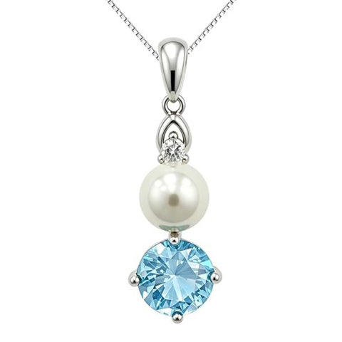 14K Gold Plated Birthstone 8MM  Round Pearl Pendant Necklace for Women
