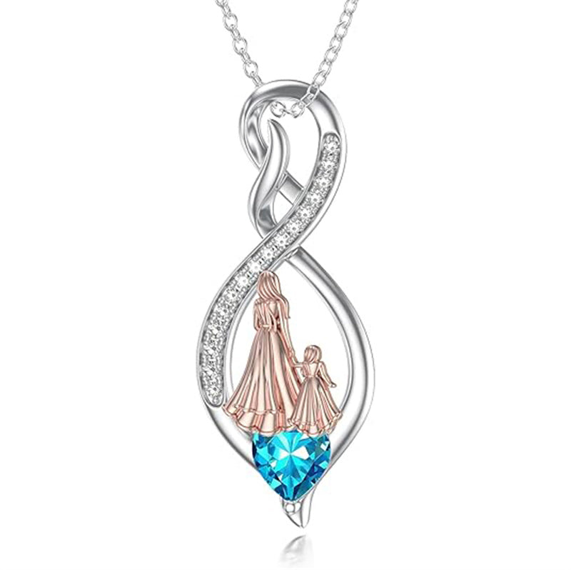Sterling Silver Birthstone Infinity Heart Mother Daughter Pendant Necklace