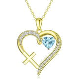14K Gold  Plated 12 Months Birthstone  Heart Cross Pendant Necklace  for Women