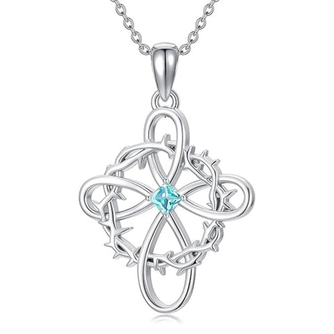 Sterling Silver 12 Birthstones Twisted Cross Necklace for Women