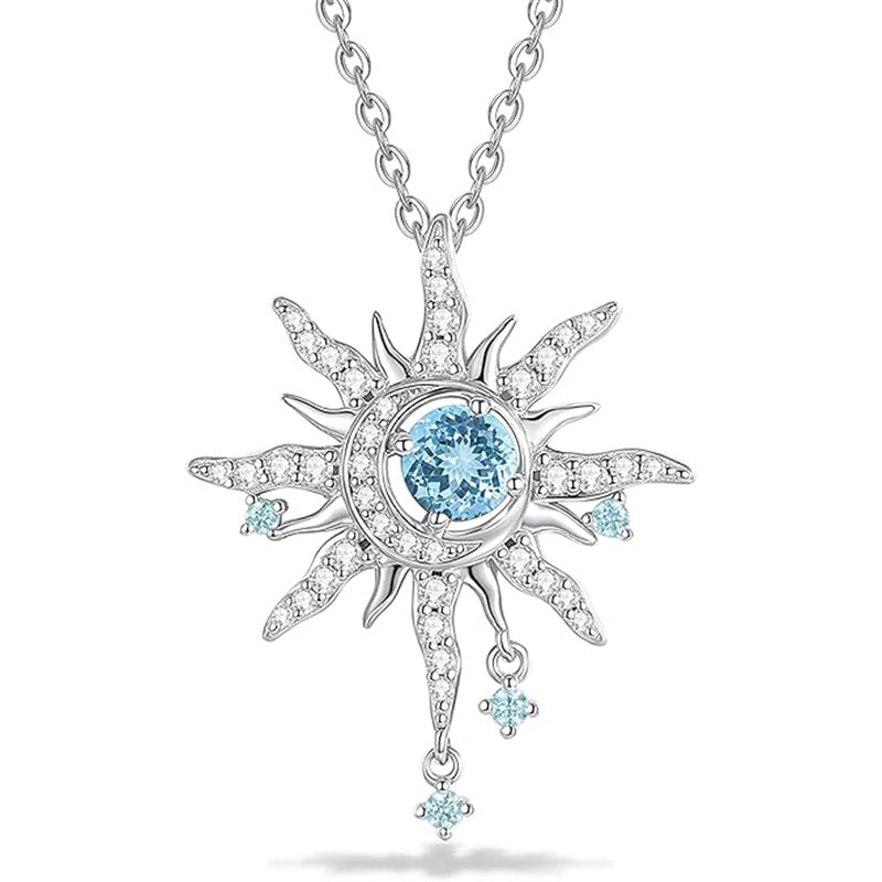 Sterling Silver Birthstone Sun Moon Pendant Necklace for Women